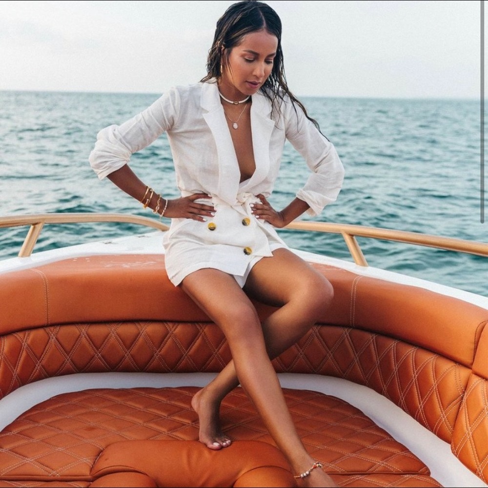 S Linen BillabongxSincerely Jules Wrap Dress with Blazer Detail